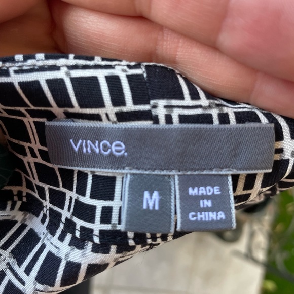 Vince 100% Silk Black Art Deco Print Dress M - Picture 4 of 10